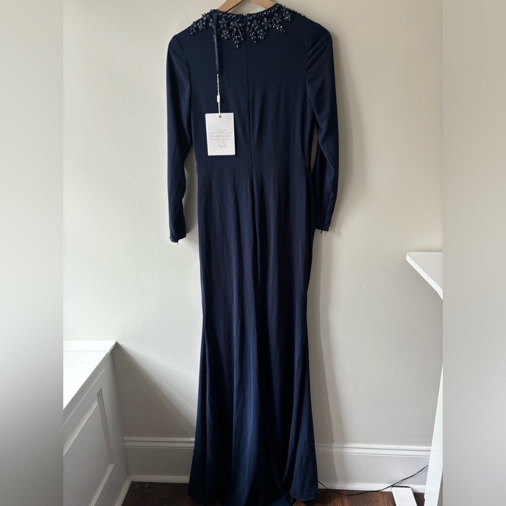 Mac Duggal Dazzling Crew Neckline A-line Dress maxi‎ embellishment Navy Sz 6 - Picture 5 of 12